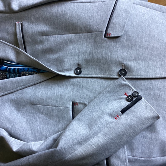 AU NOIR CLASSIC TWO BUTTON LEATHER DETAILED LIGHT GREY BLAZER SIZE SMALL - Picture 7 of 12